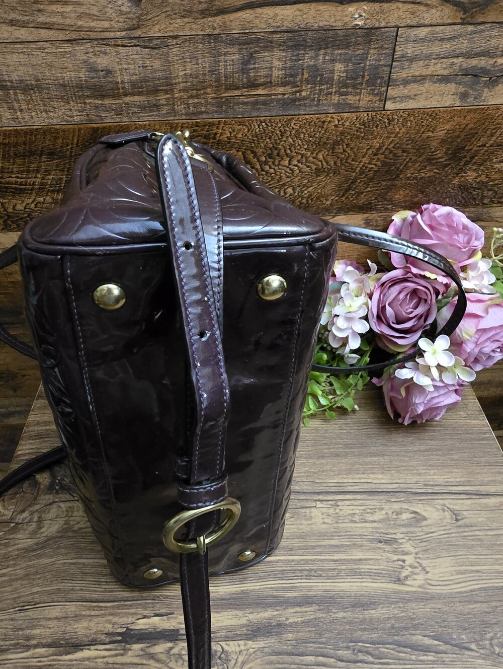 Coach Patent Signature Tote And Matching Wallet/Wristlet in Dark Brown - Picture 7 of 7